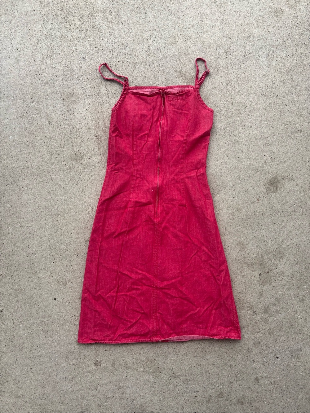 Vintage 90s Y2K Esprit Jeans Red Denim Mini Dress Spaghetti Strap Zip Back USA 4 - Picture 2 of 3